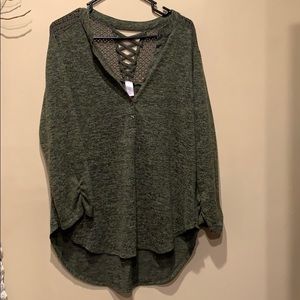 Green button Sweater with lace back
